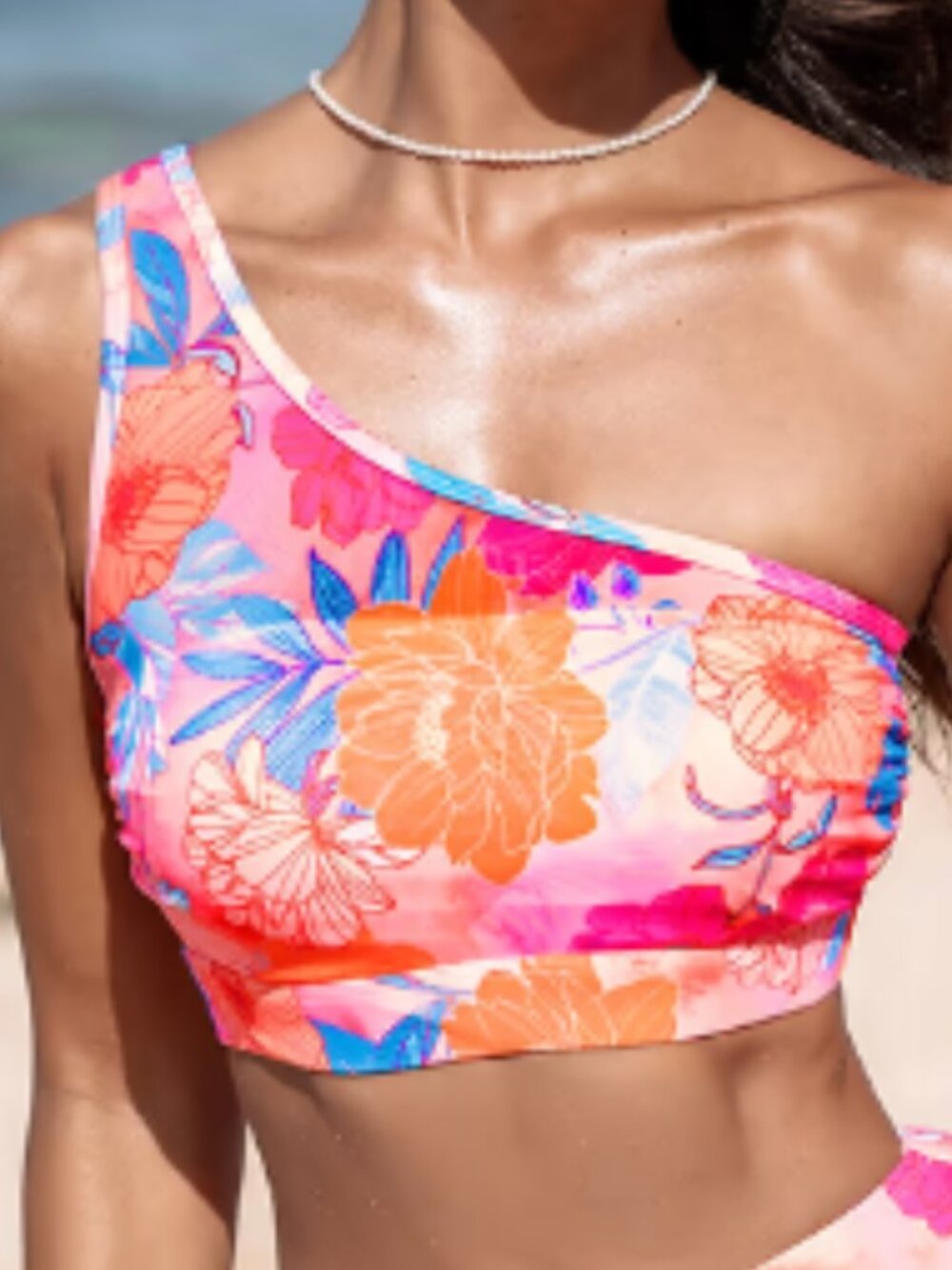 NEW - Cupshe - Asymmetrical Bikini SWIM Top - SUNSET BLOOM